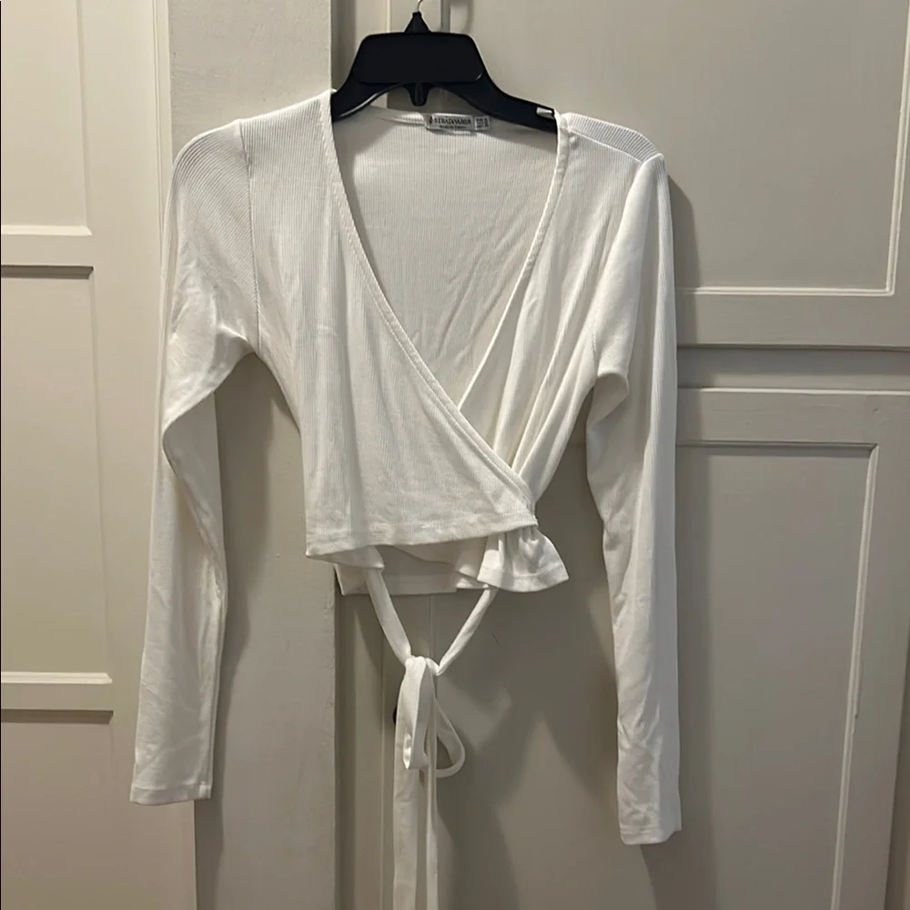 White Wrap Long Sleeve Top - Picture 3 of 3